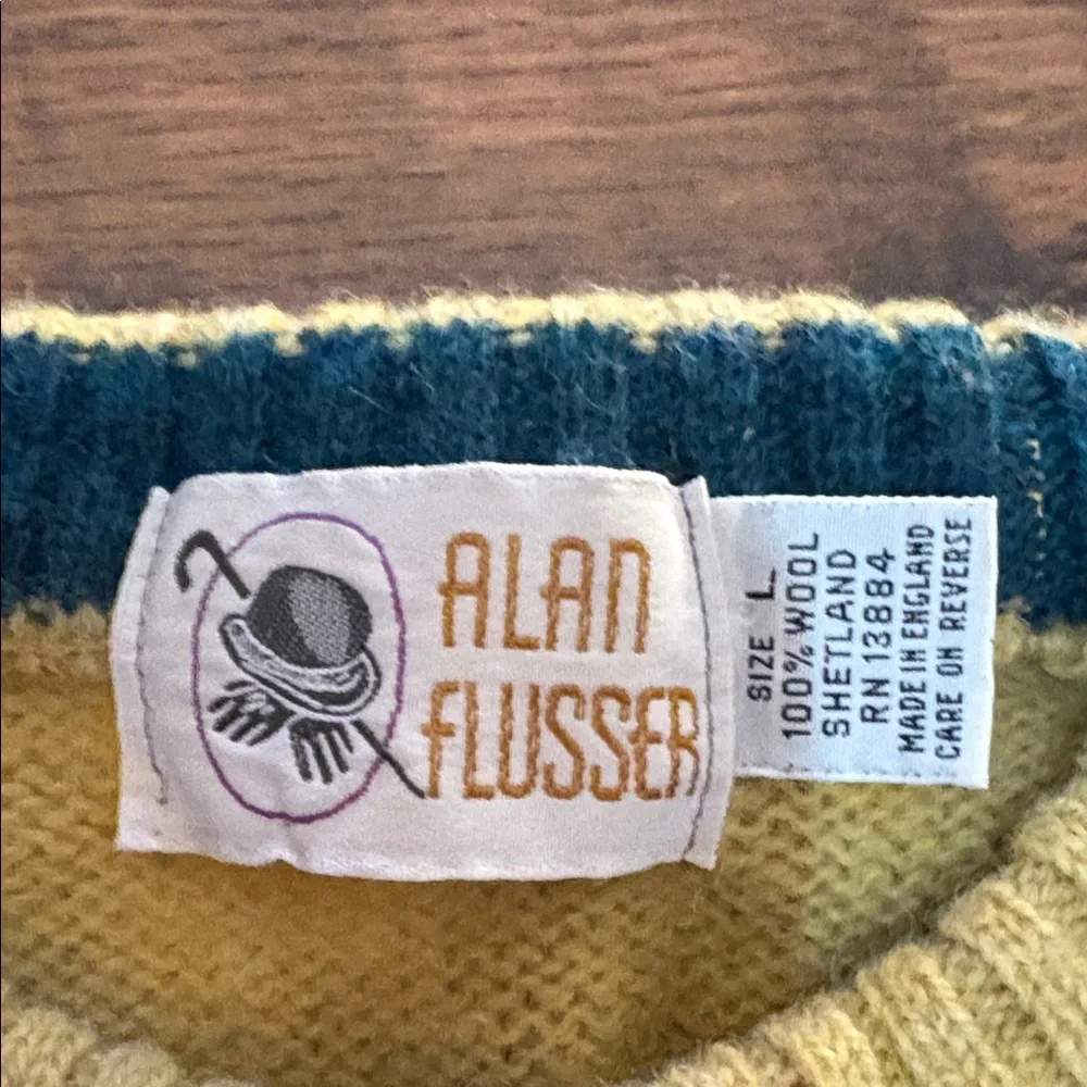 Vintage Alan‎ Flusser Argyle Pattern Sweater - Multicolor Shetland Wool - Picture 2 of 3